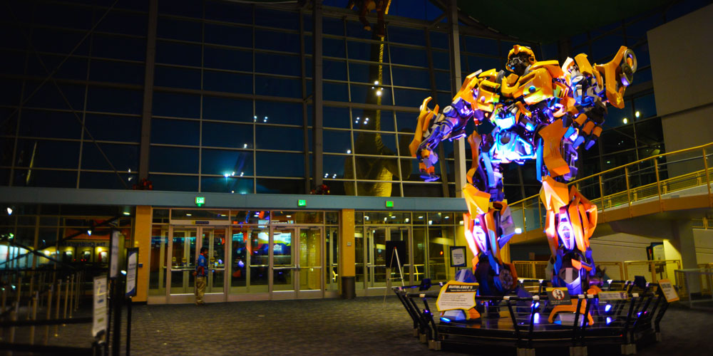 Bumblebee at night in an empty Welcome Center.
